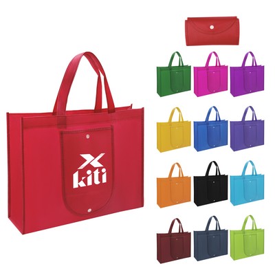 Non-Woven Foldable Shopping Tote Bag W/ Snap Closure